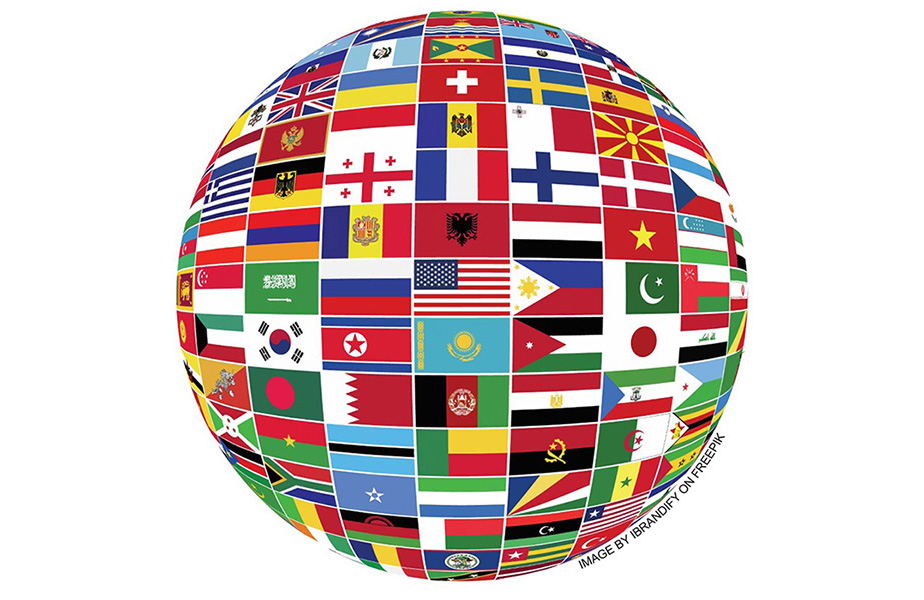 A globe made of world flags.